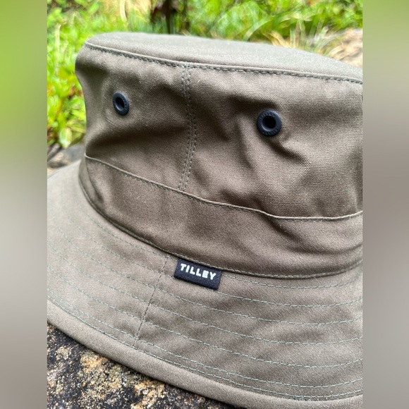 TILLEY sz L Waxed Cotton Bucket Hat Green New Handmade Sun protection UPF 50+ - Picture 3 of 12